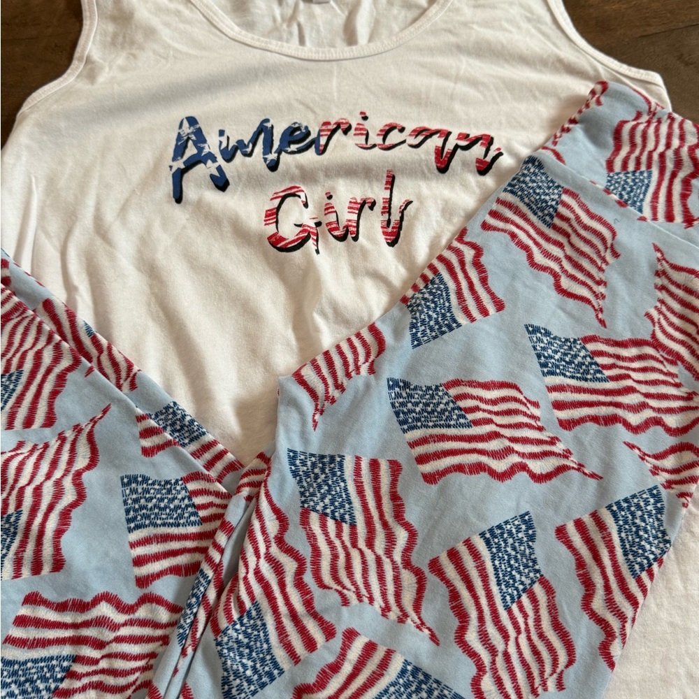 American Girl Tank Top and One Size Flag leggings!
